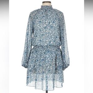 MALLODAY Chic Long Sleeve Blue Floral Dress Medium
